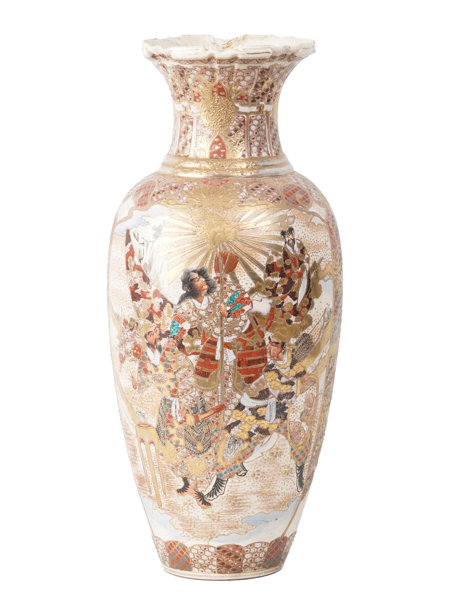 SATSUMA PORCELAIN LARGE VASE SAMURAI GENRE SCENE PIC-0